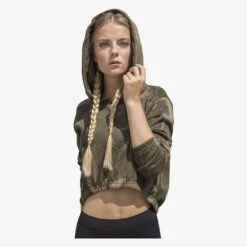 Build Your Brand BY065 - Ladies Camo Cropped Hoody