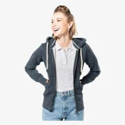 KARIBAN KV2307 - Sweat-shirt Vintage Zippé à Capuche Femme