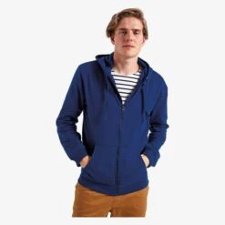 AQ046 - Sweat à Capuche Zippé Homme Délavé Vintage « Coastal » En Mailles Bouclettes