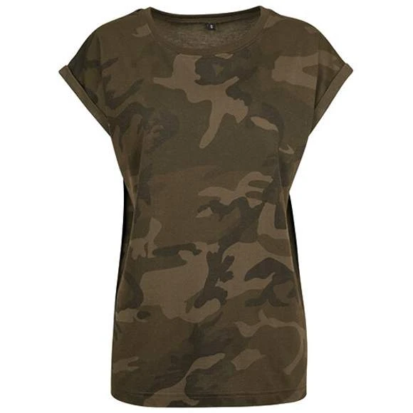 Build Your Brand BY112 - Ladies Camo Extended Shoulder Camo Tee 3 Build Your Brand BY112 - Ladies Camo Extended Shoulder Camo Tee – Image 3